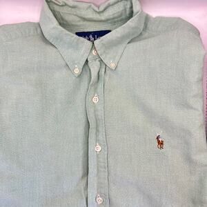 Polo Ralph Lauren Green Oxford Button Down Shirt Mens L Classic Fit Flesh Pony